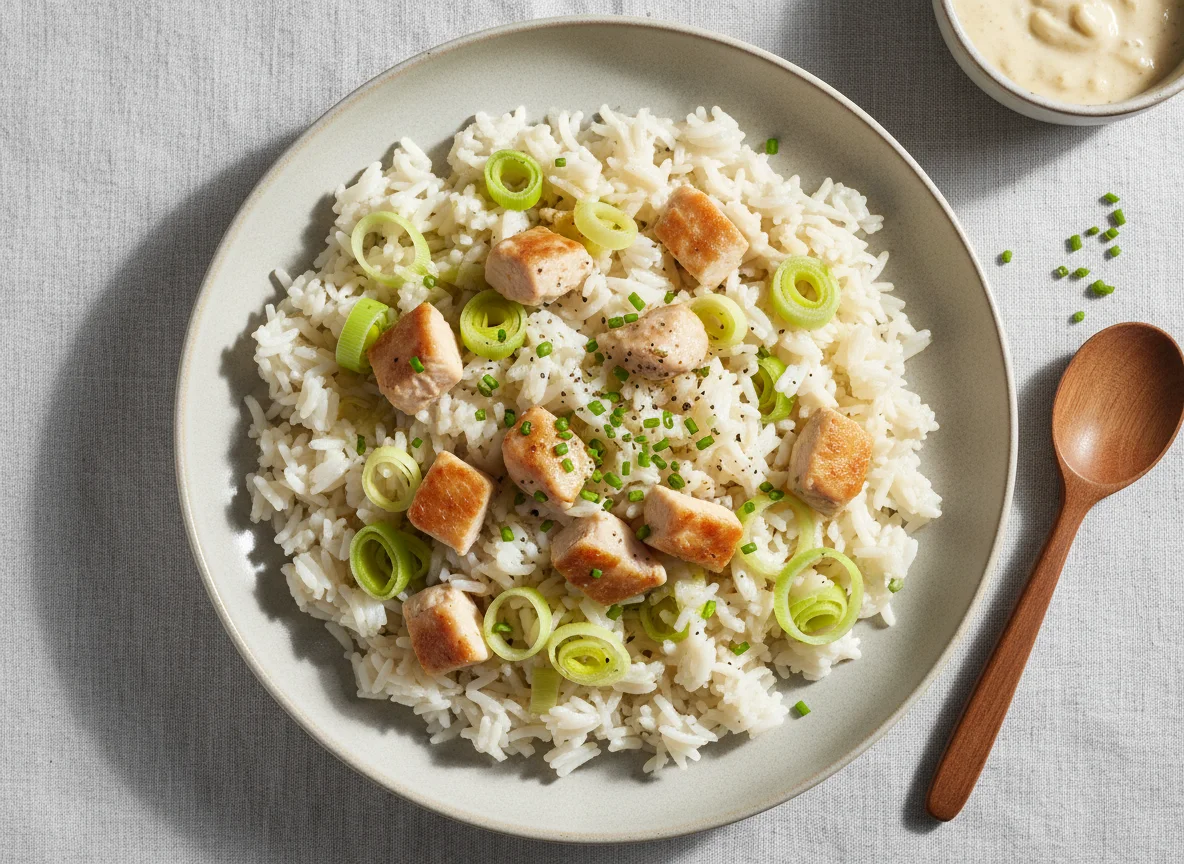 Hähnchen-Lauch-Reisgericht photo