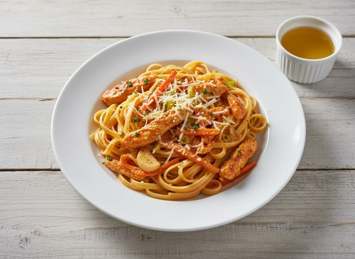 Hähnchen-Linguine mit Paprikasoße photo