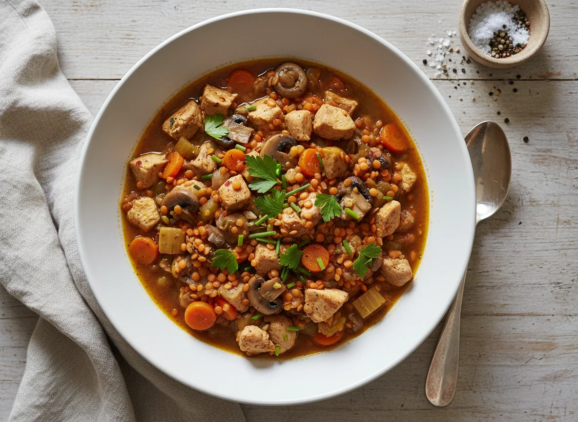 Hähnchen-Linsen-Eintopf mit Gemüse photo