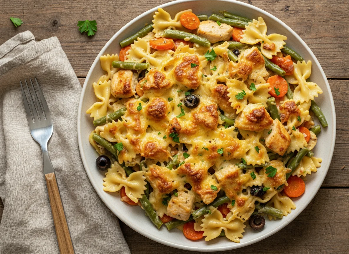 Hähnchen-Nudelauflauf mit Gemüse photo