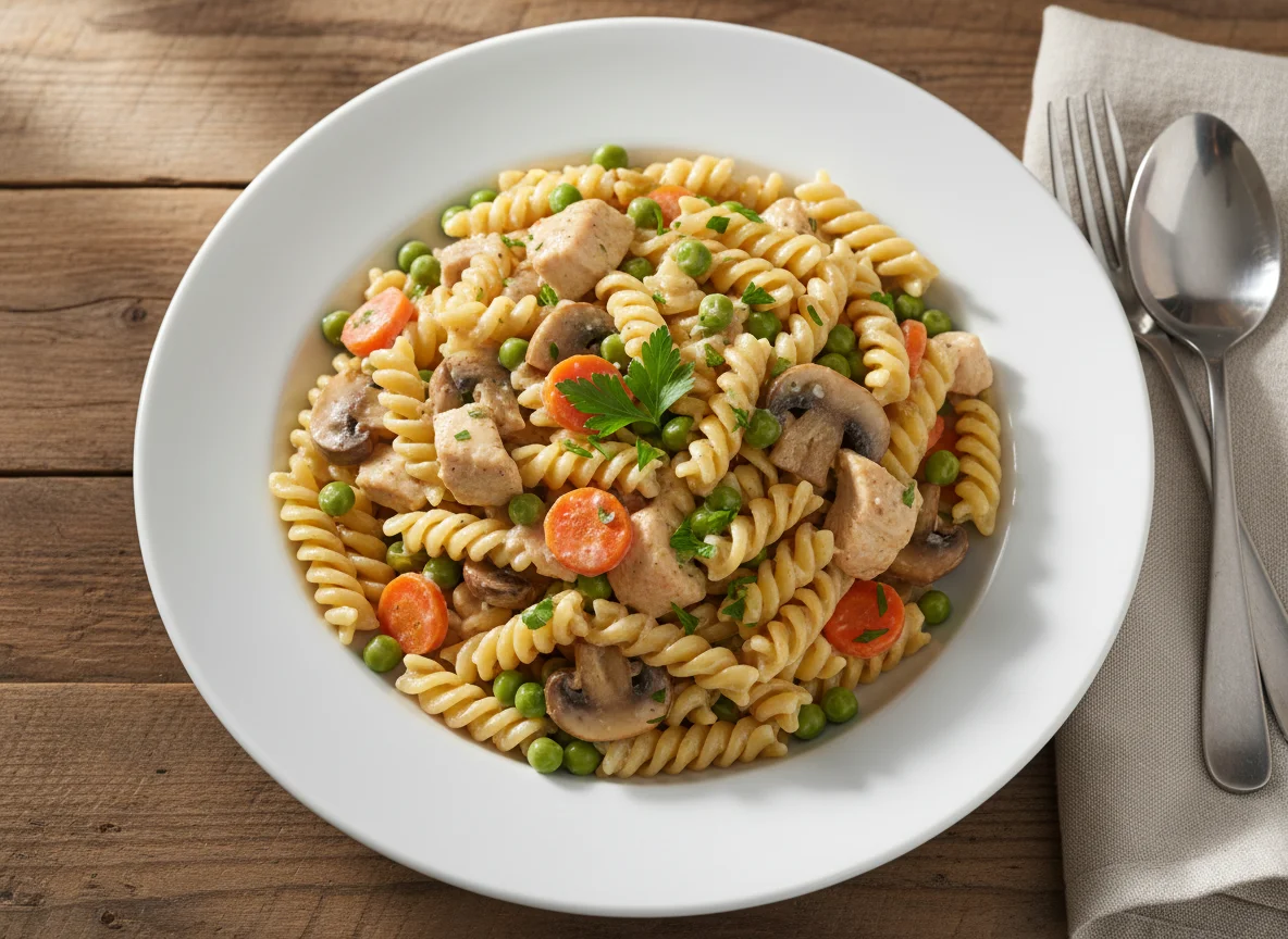 Hähnchen-Nudelgericht mit Gemüse photo