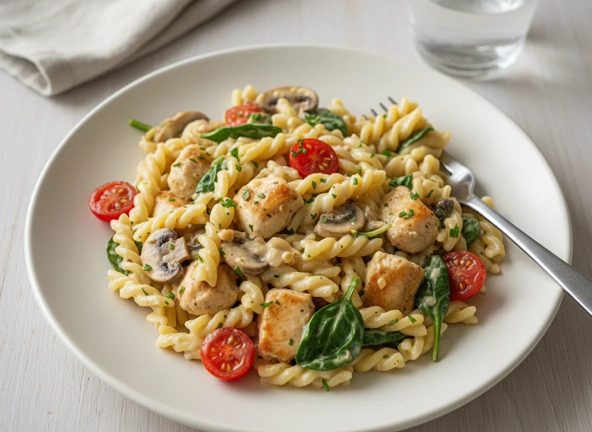 Hähnchen-Nudelgericht mit Sahnesauce photo
