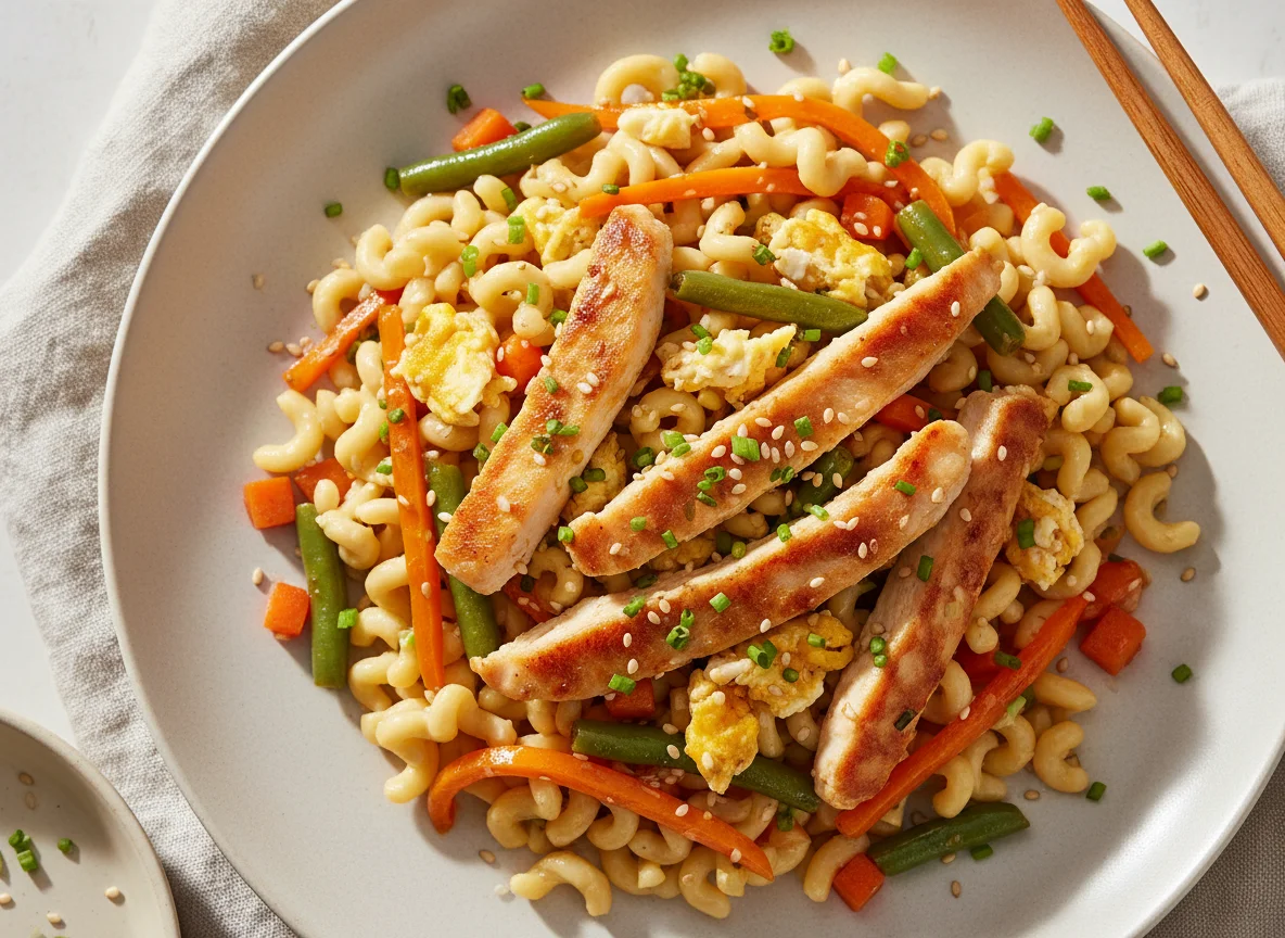 Hähnchen-Nudeln mit Gemüse photo