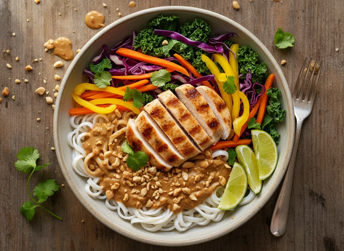 Hähnchen-Nudeln Satay Bowl photo
