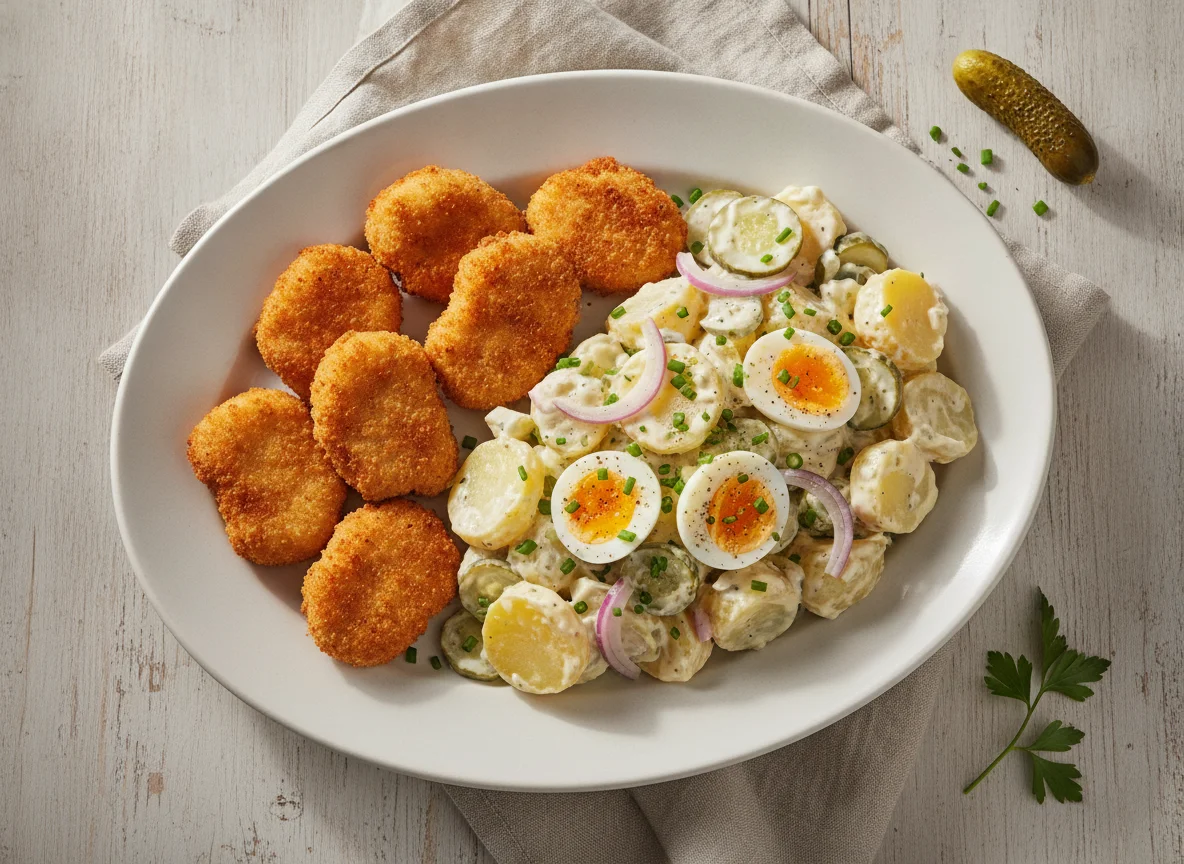 Hähnchen-Nuggets mit Kartoffelsalat photo