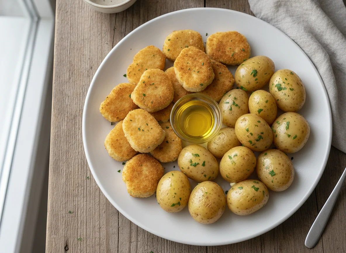 Hähnchen-Nuggets mit Salzkartoffeln photo