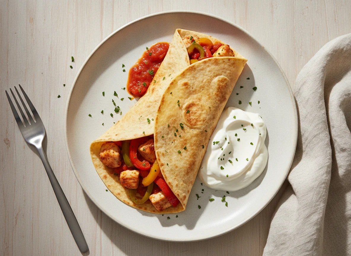 Hähnchen-Paprika-Tortilla mit Sauerrahm photo
