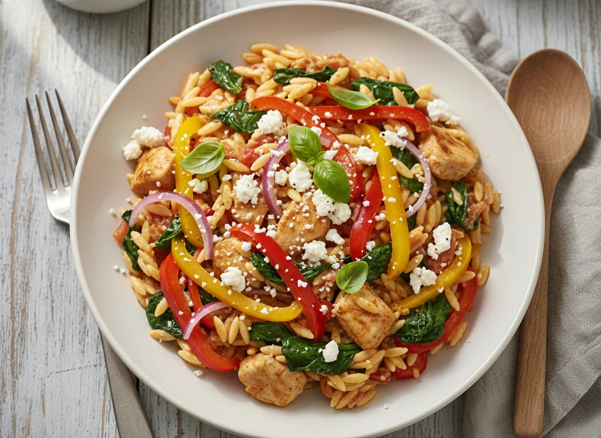 Hähnchen-Pasta-Pfanne mit Gemüse photo