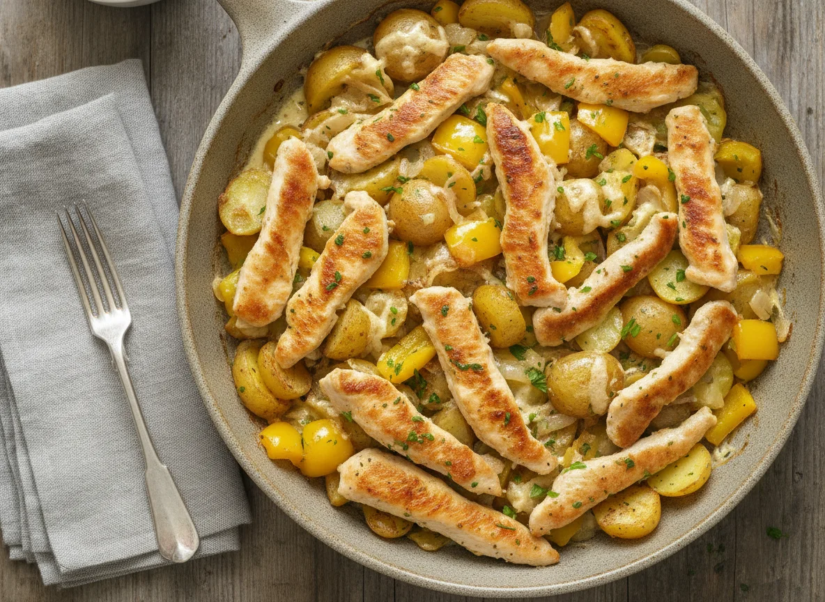Hähnchen-Pfanne mit Kartoffeln und Paprika photo