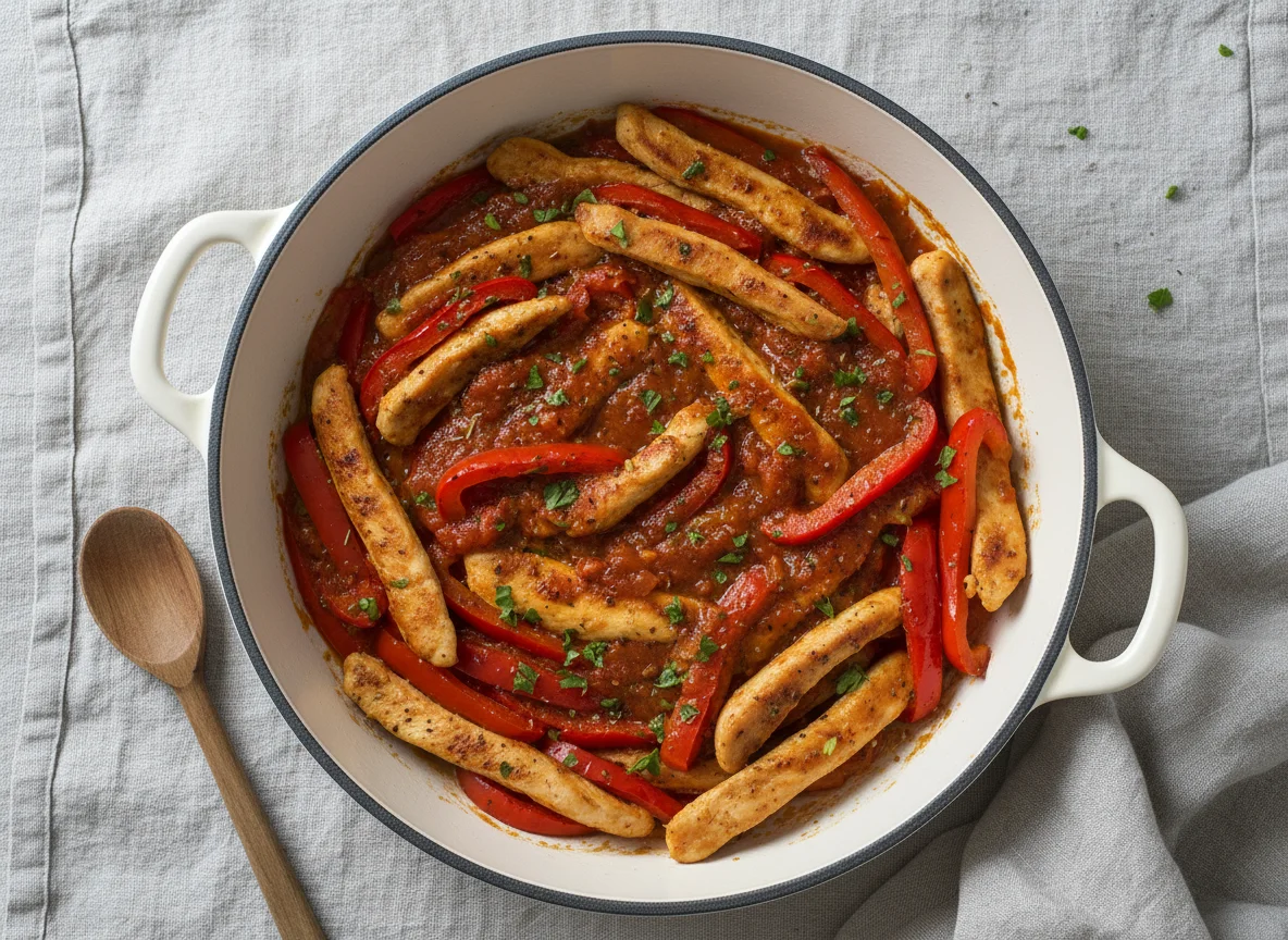 Hähnchenpfanne mit Paprika und Sauce photo