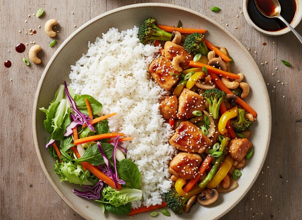 Hähnchenpfanne mit Reis und Gemüse photo