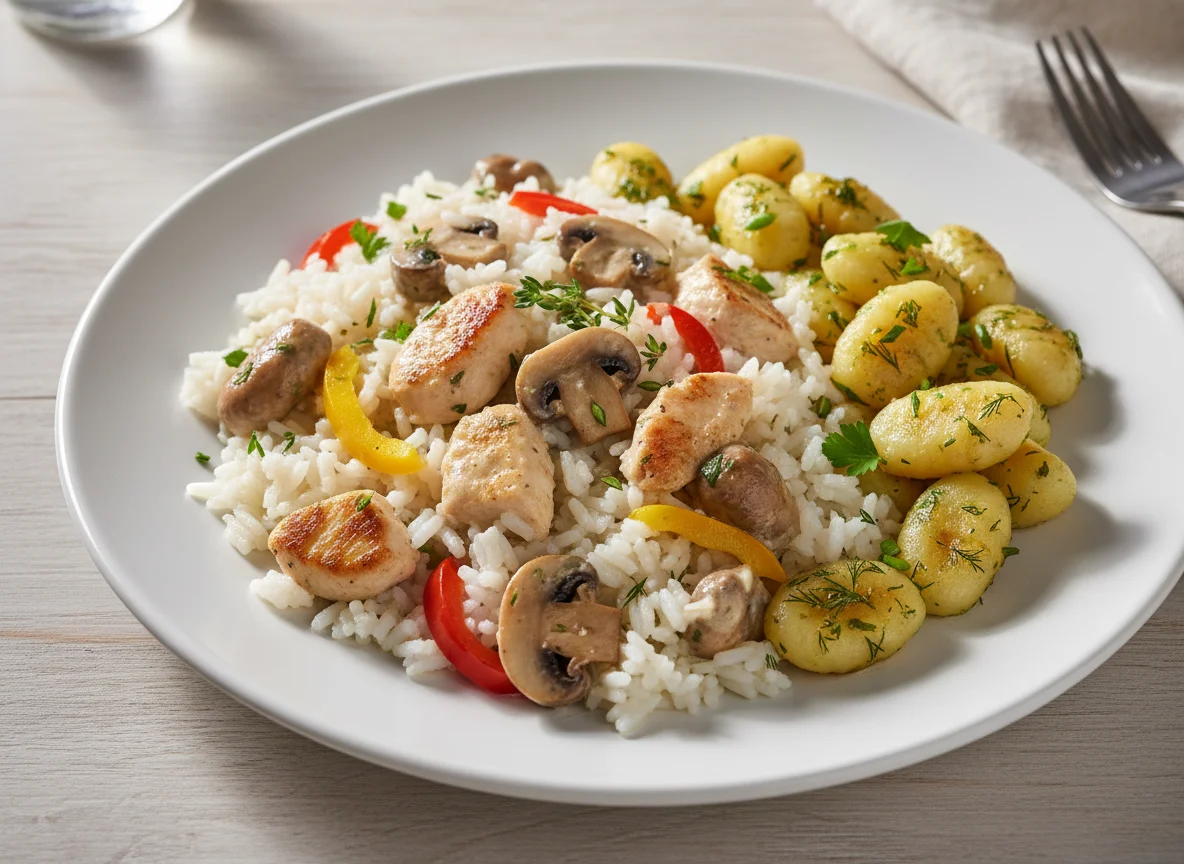 Hähnchen-Pilz-Reis mit Gnocchi photo