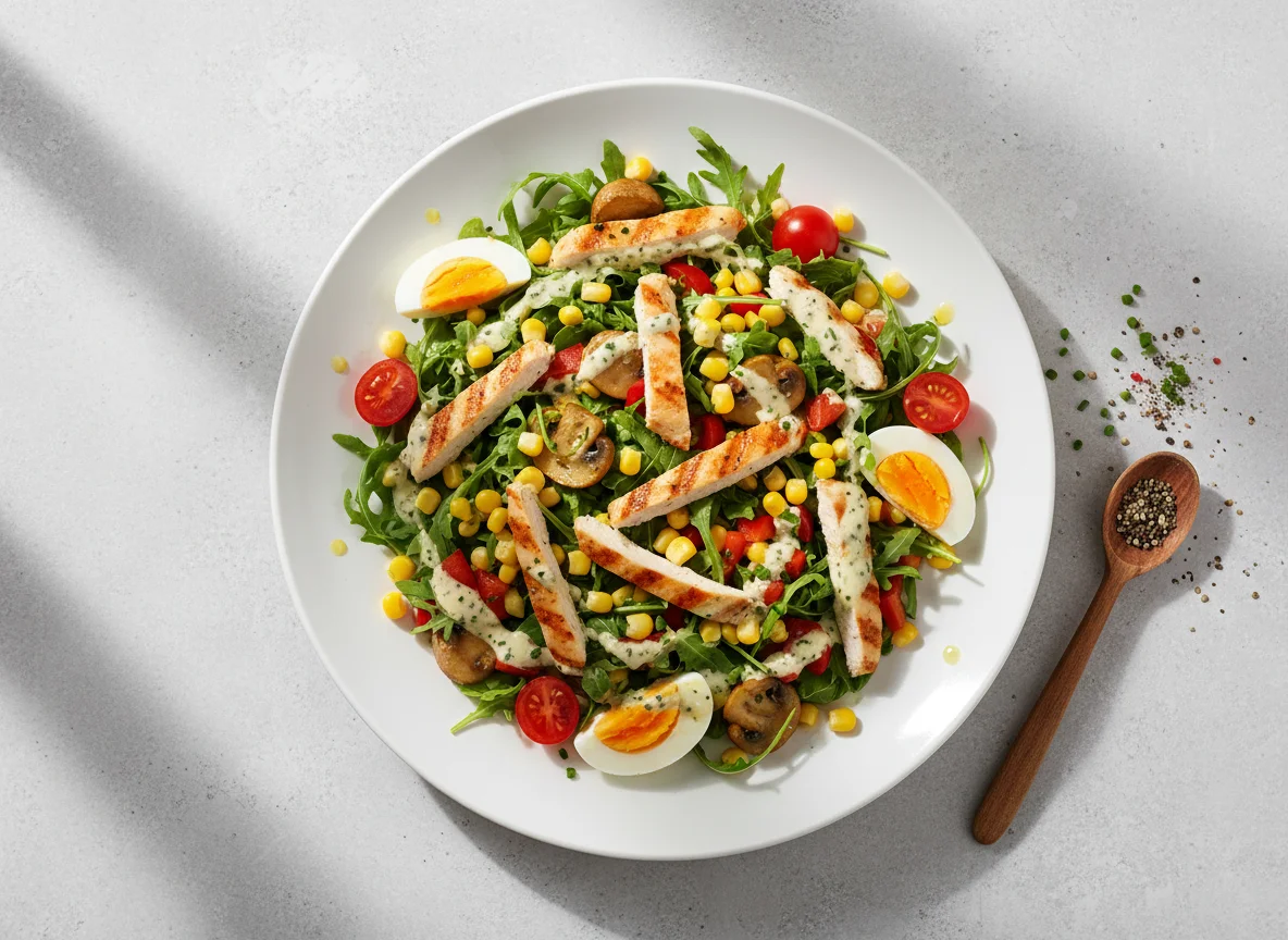 Hähnchen-Pilz-Salat mit Dressing photo