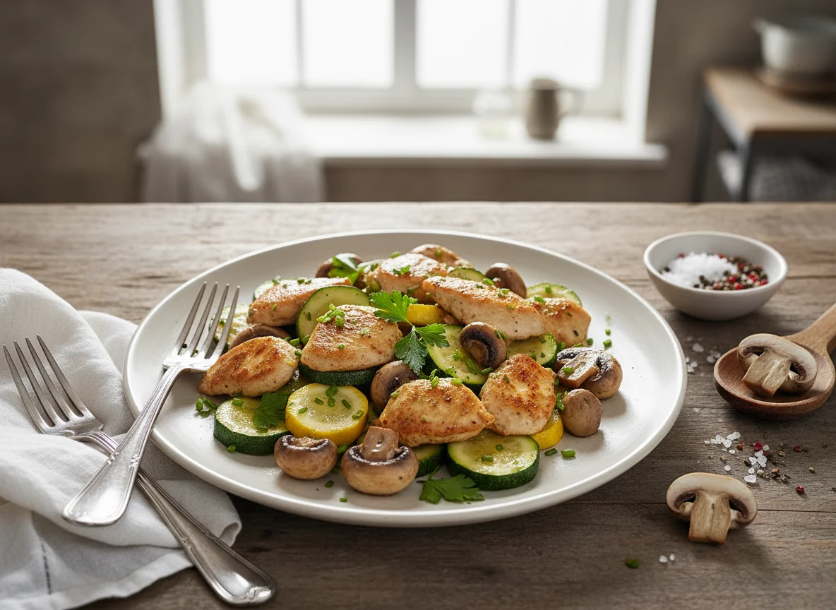 Hähnchen-Pilz-Zucchini-Pfanne photo