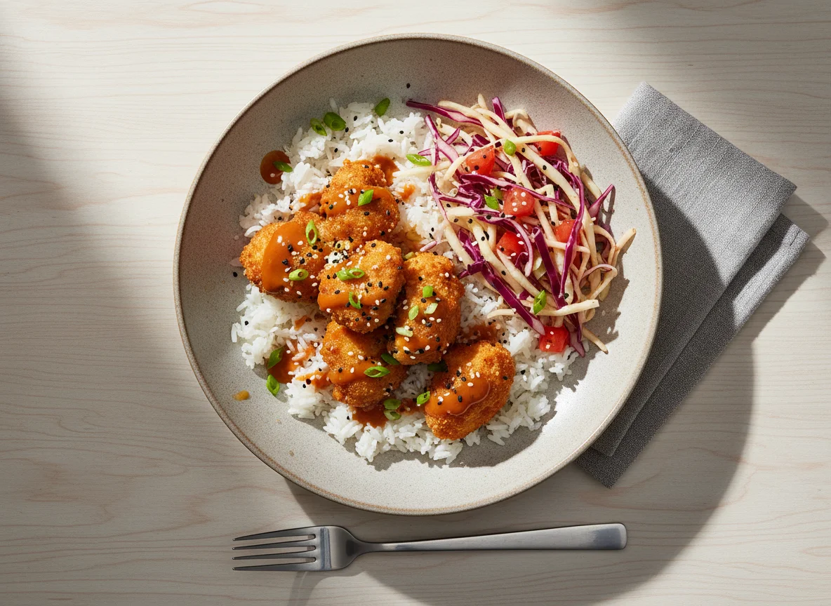 Hähnchen-Reis-Bowl mit Krautsalat photo