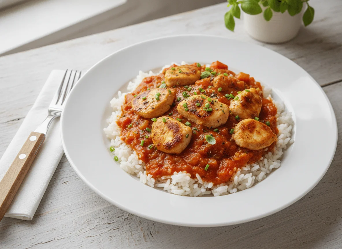 Hähnchen-Reis-Pfanne in Tomatensauce photo