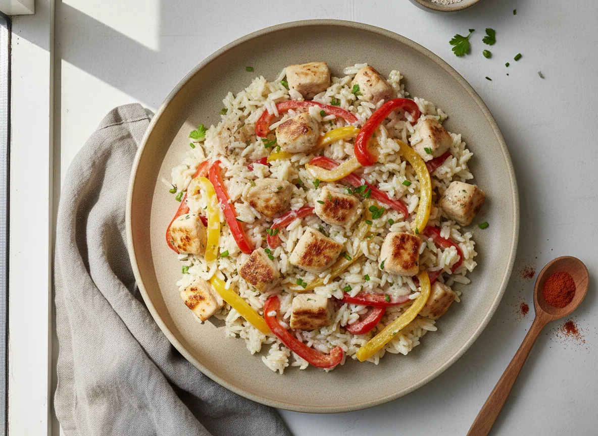 Hähnchen-Reis-Pfanne mit Paprika photo