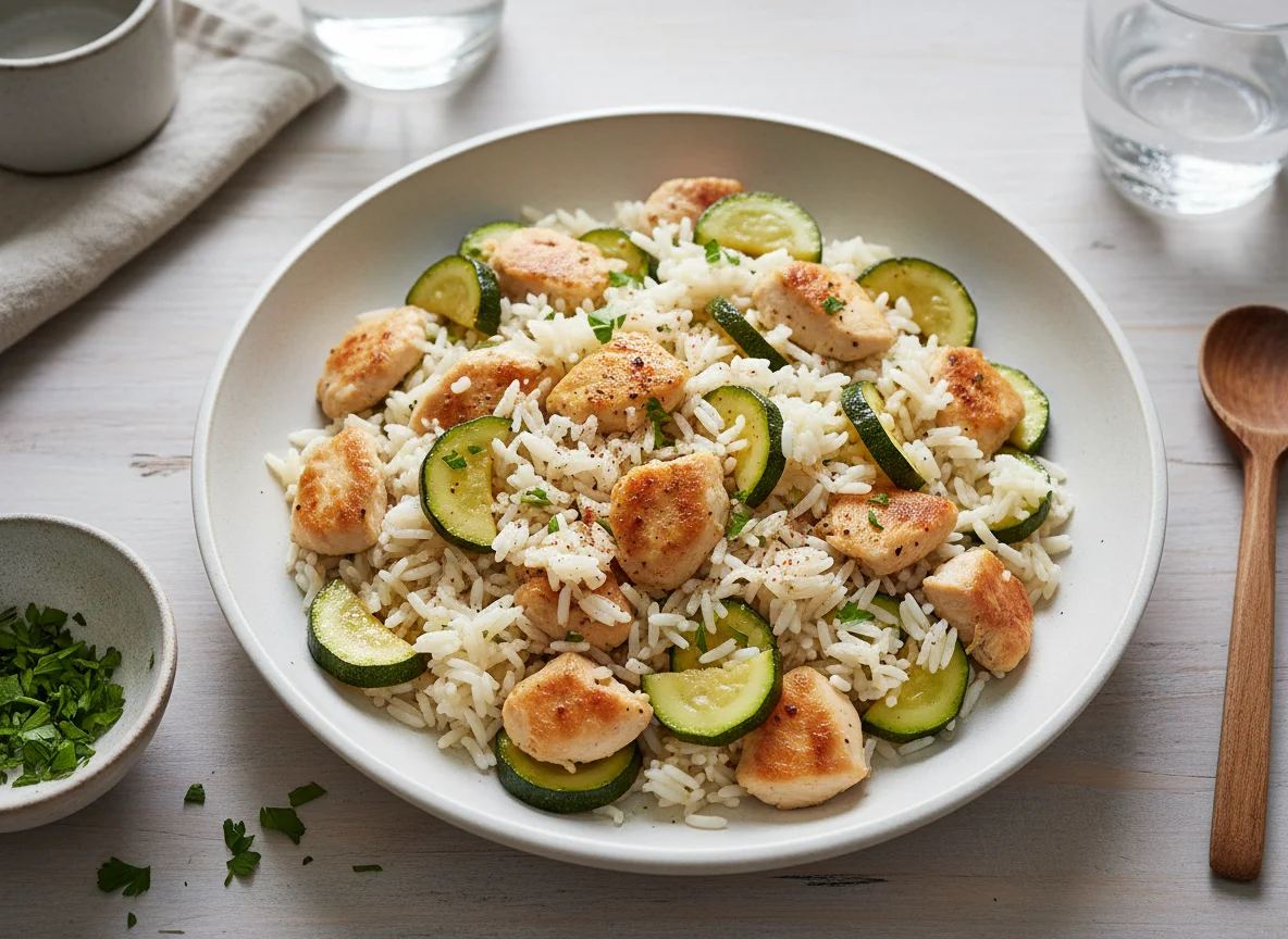 Hähnchen-Reis-Pfanne mit Zucchini photo