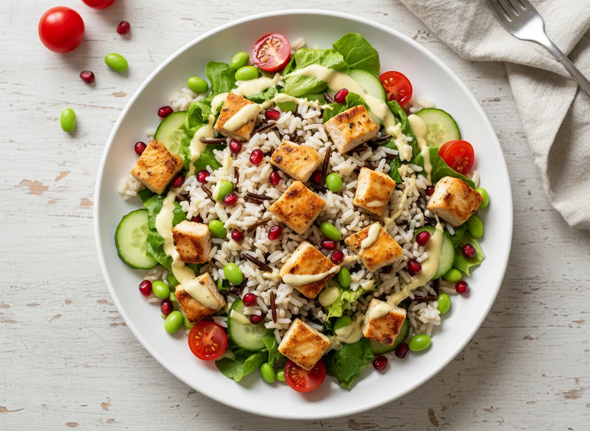 Hähnchen-Reis-Salat mit Edamame und Granatapfel photo