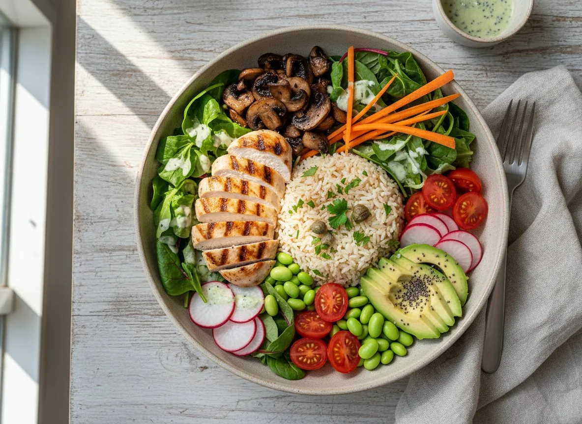 Hähnchen-Reis-Salat-Bowl photo