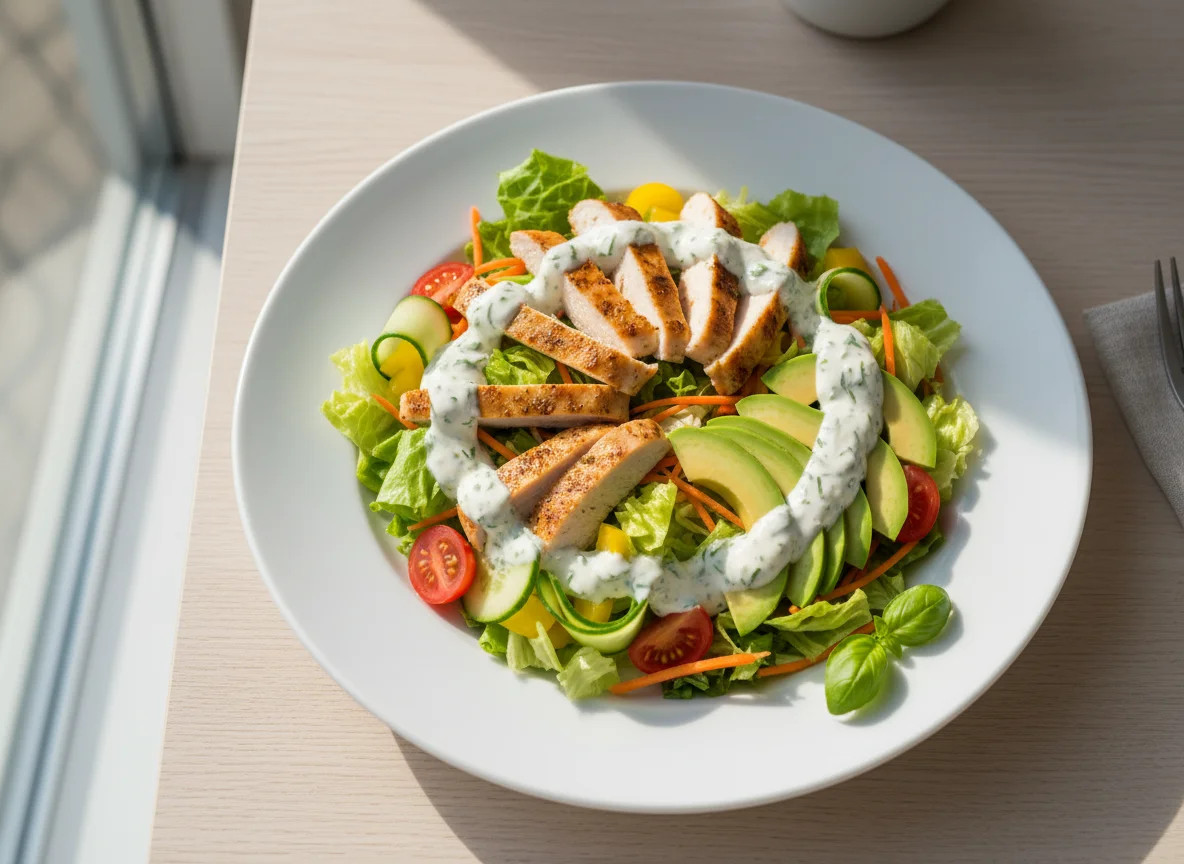Hähnchensalat mit Avocado und Dressing photo