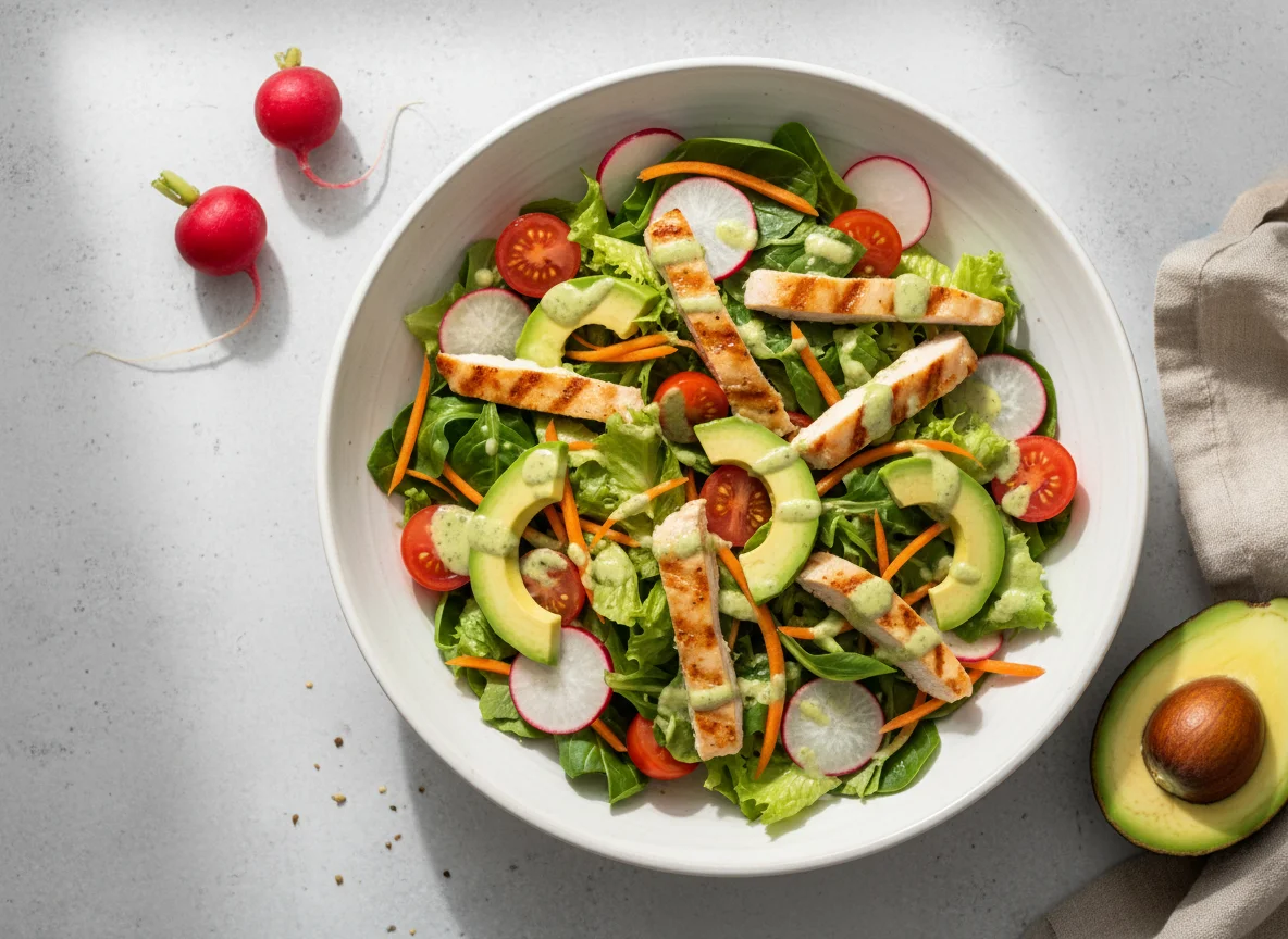 Hähnchensalat mit Avocado und Radieschen photo