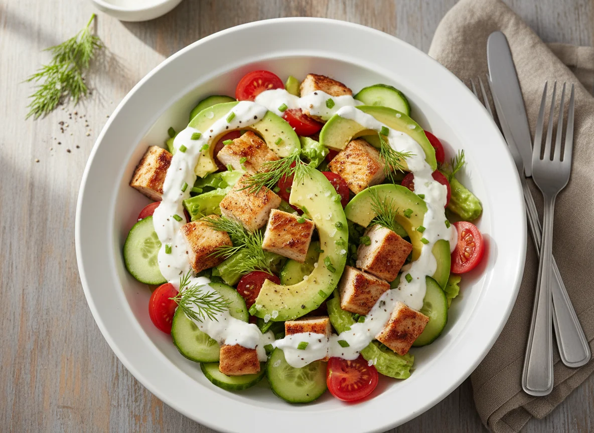 Hähnchensalat mit Avocado und Tomate photo