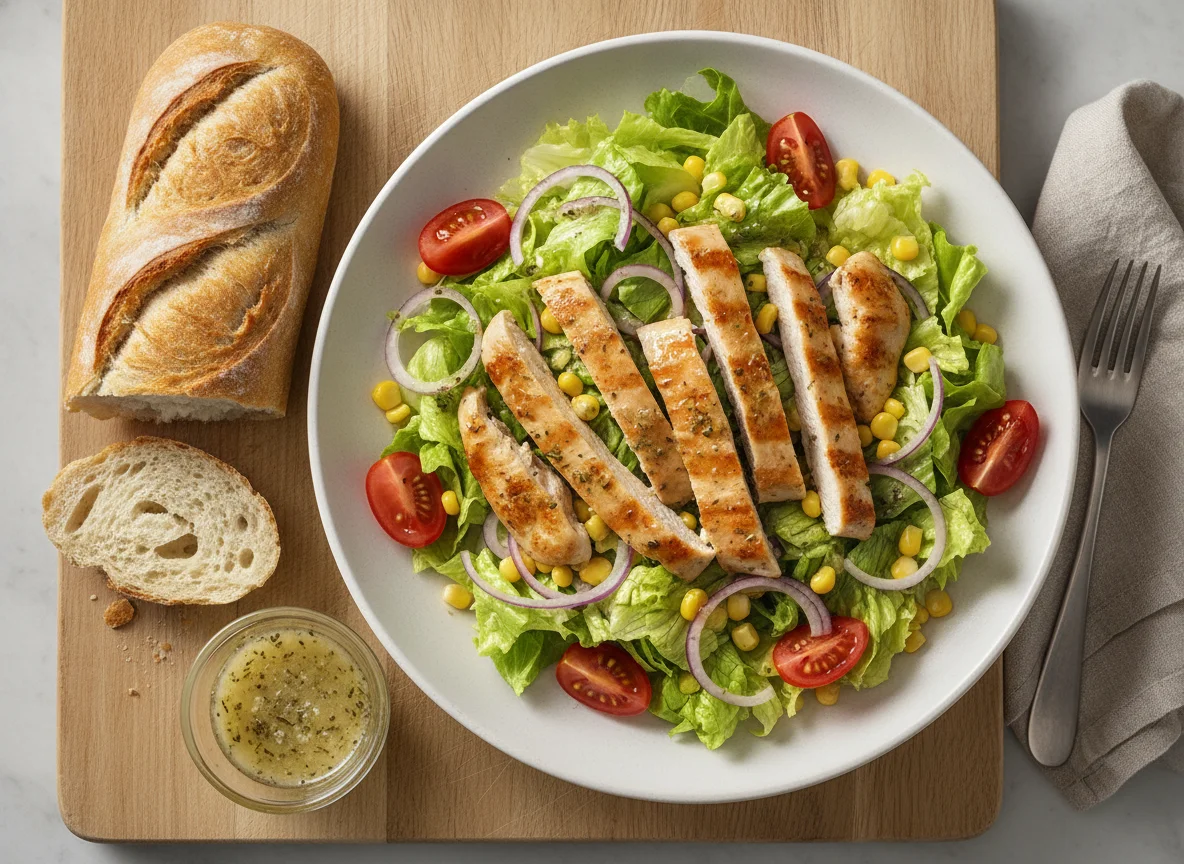 Hähnchen-Salat mit Baguette photo
