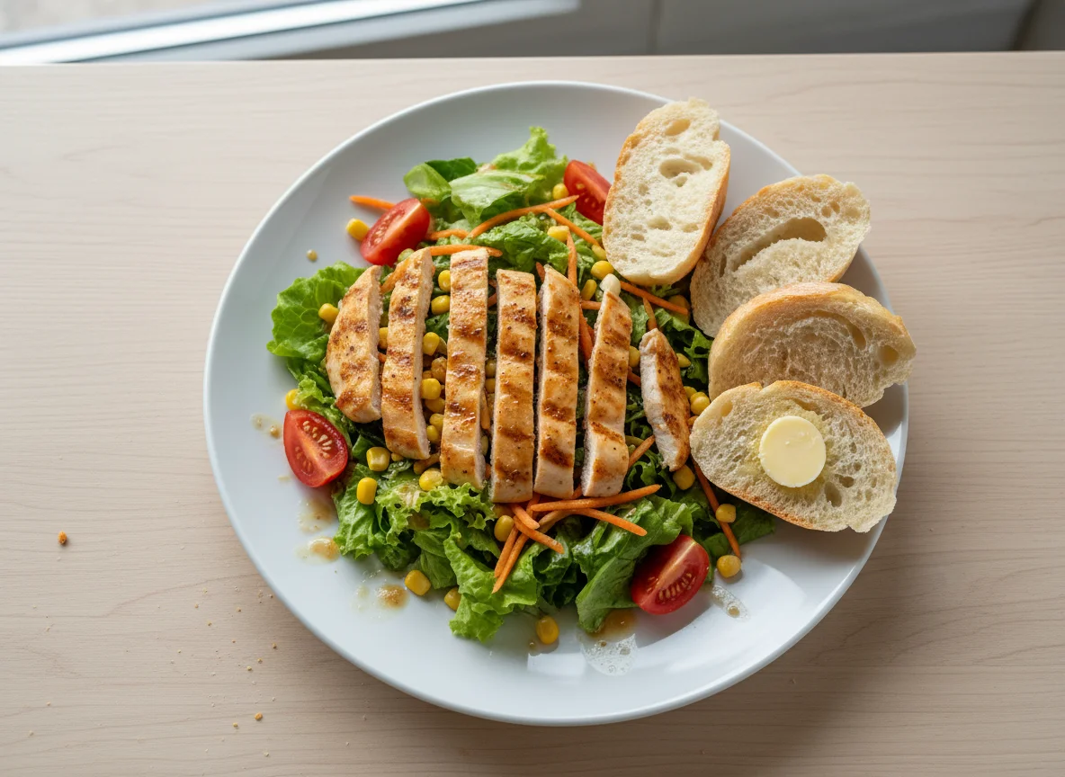 Hähnchensalat mit Brot photo