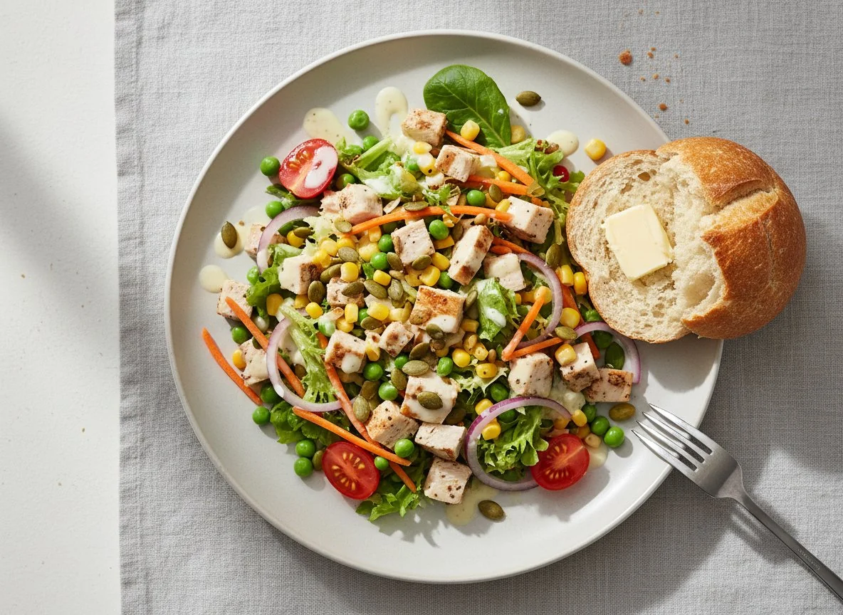Hähnchensalat mit Brötchen photo