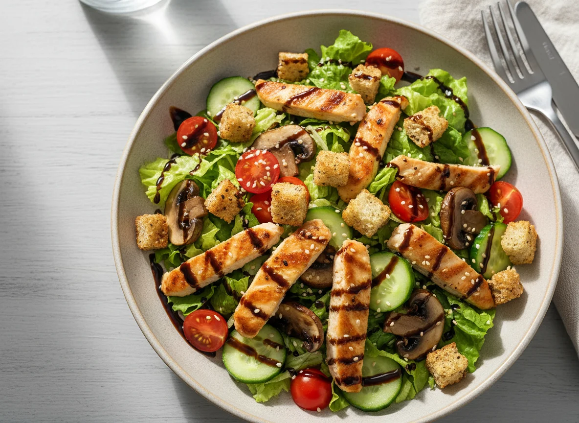 Hähnchensalat mit Croutons und Balsamico-Dressing photo