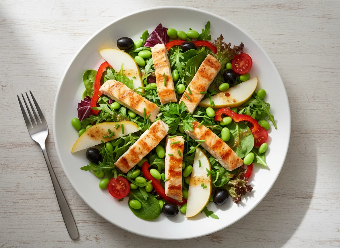 Hähnchensalat mit Edamame und Gemüse photo