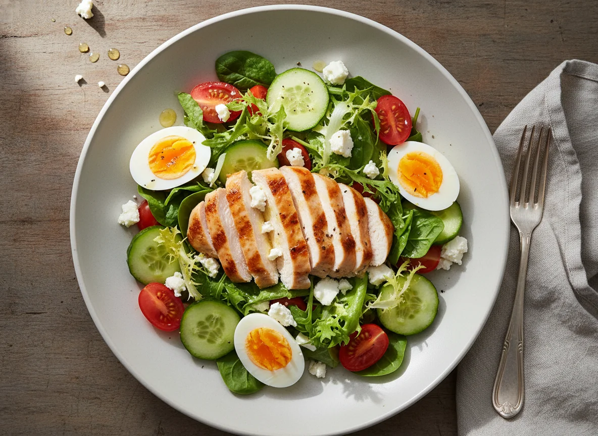 Hähnchensalat mit Ei und Feta photo