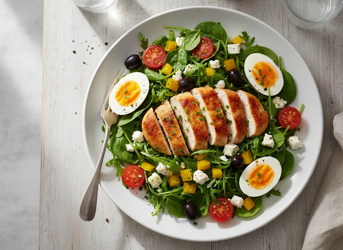 Hähnchen-Salat mit Ei und Feta photo