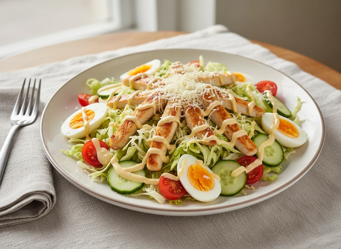 Hähnchensalat mit Ei und Käse photo