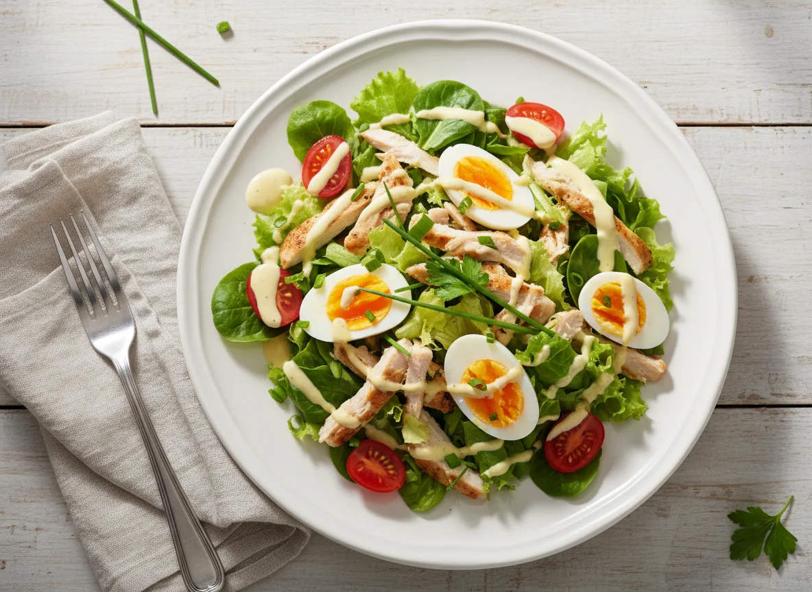 Hähnchensalat mit Ei und Tomaten photo