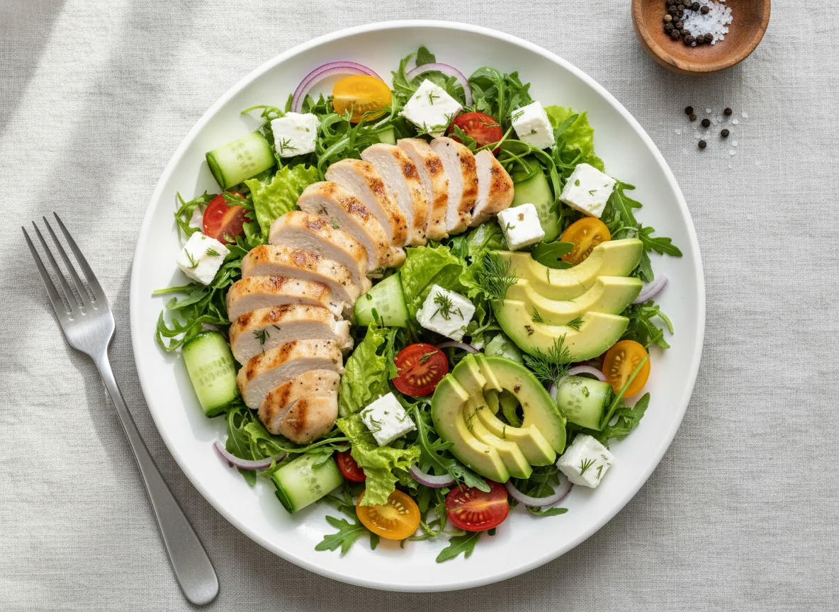 Hähnchensalat mit Feta und Avocado photo