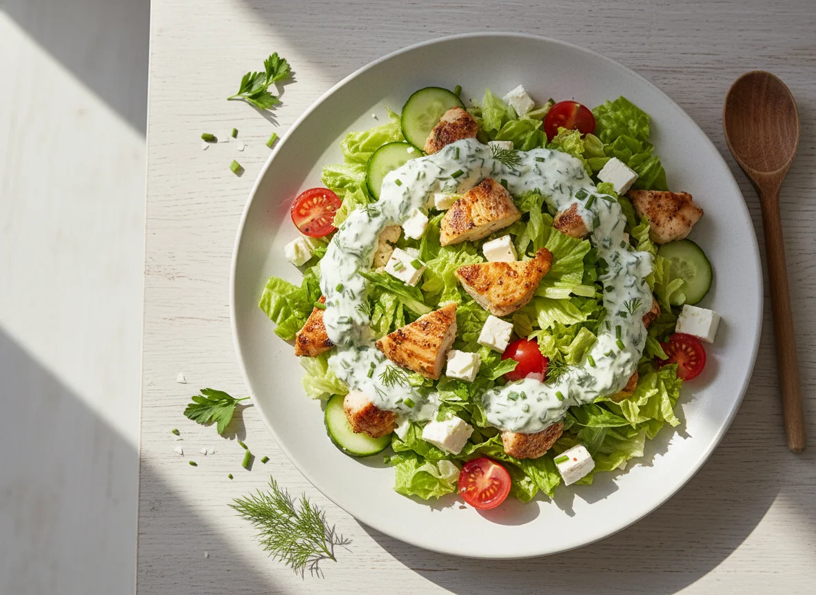 Hähnchensalat mit Feta und Dressing photo