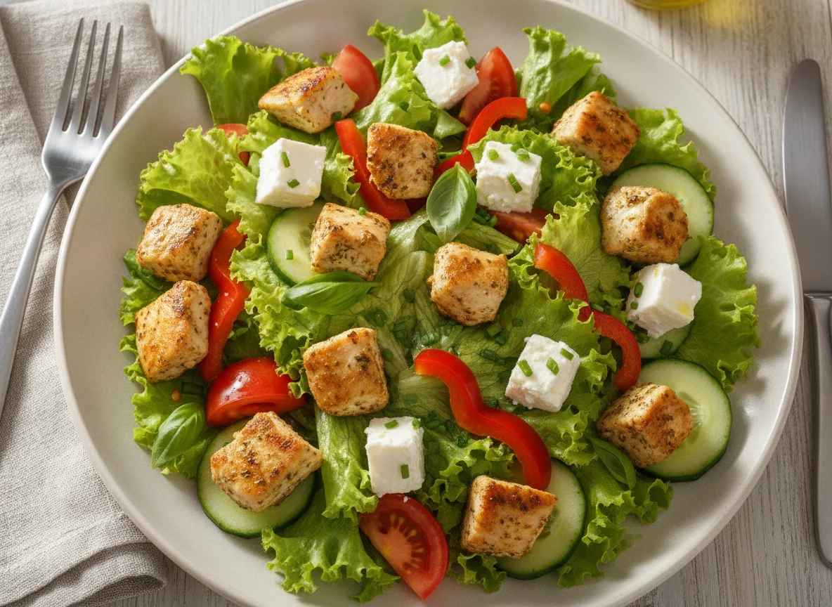 Hähnchen-Salat mit Feta und Gemüse photo