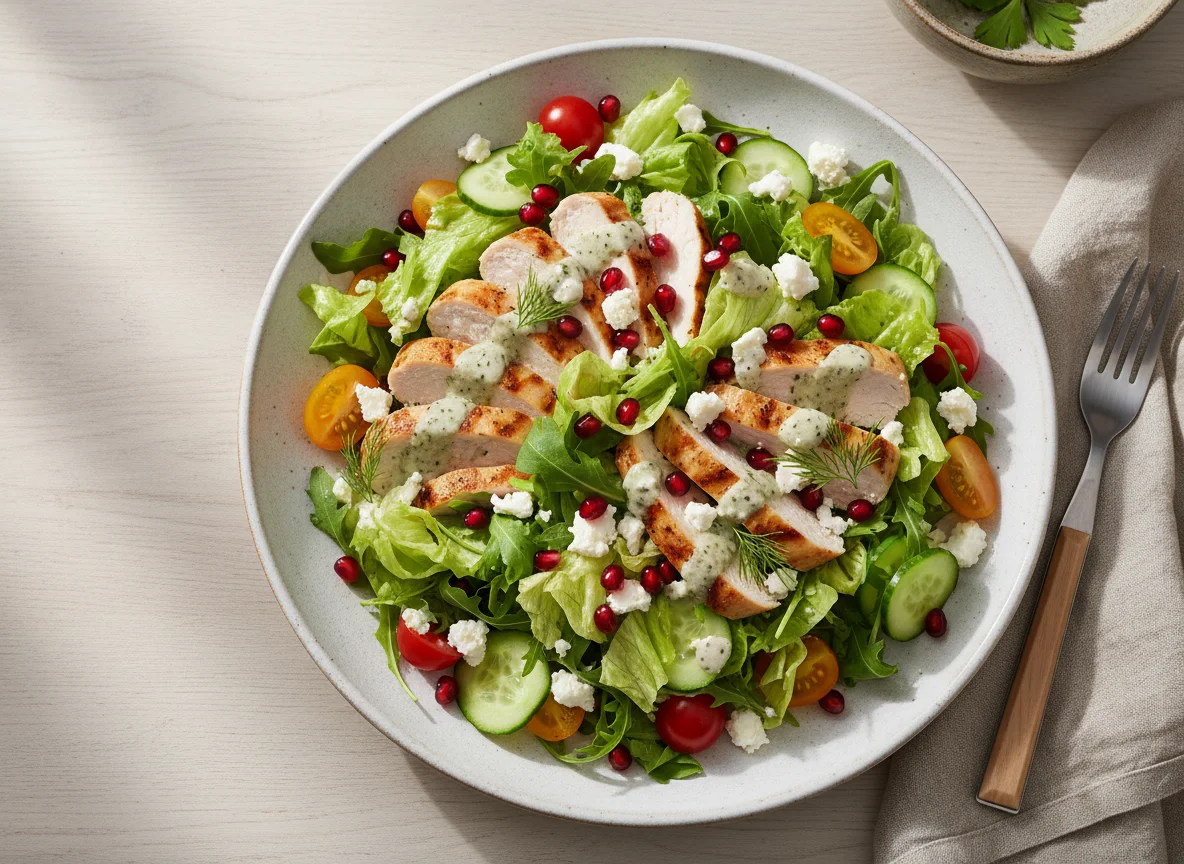 Hähnchensalat mit Feta und Granatapfel photo