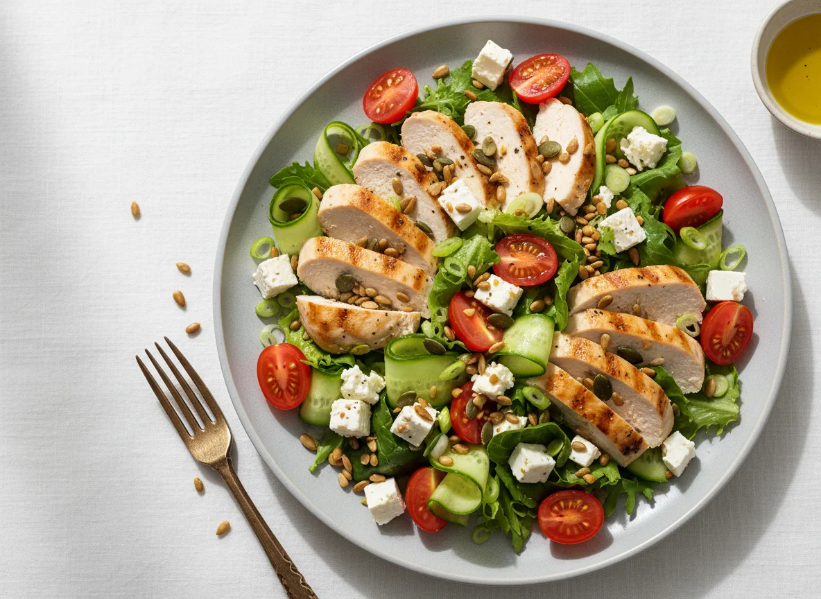 Hähnchen-Salat mit Feta und Kernen photo