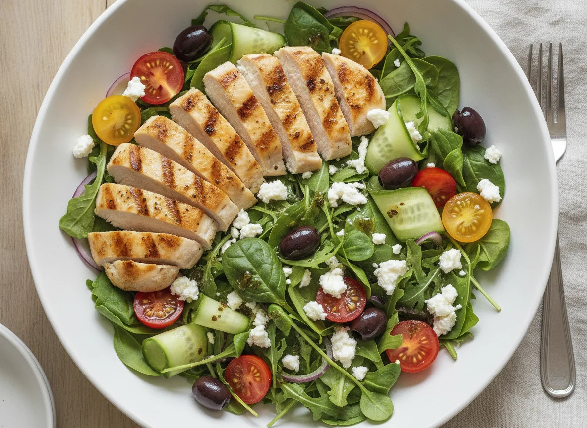 Hähnchen-Salat mit Feta und Oliven photo