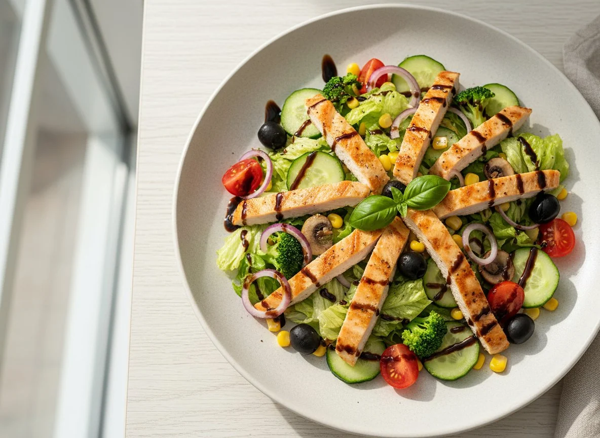 Hähnchensalat mit Gemüse und Balsamico-Dressing photo