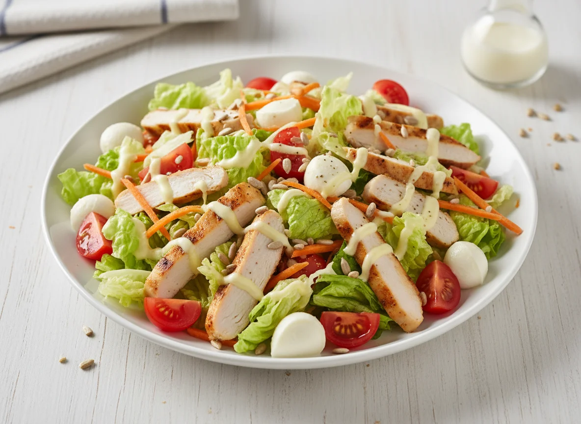 Hähnchensalat mit Gemüse und Dressing photo