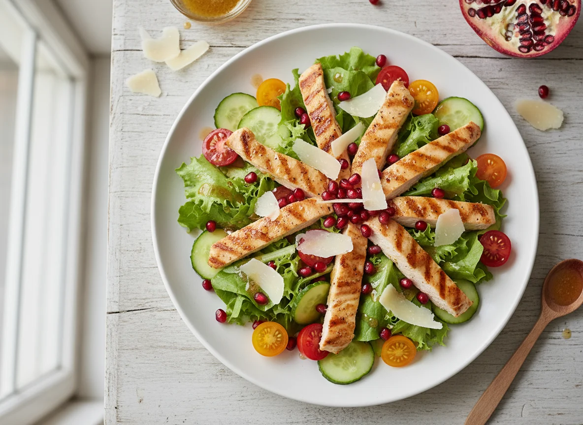 Hähnchensalat mit Granatapfel und Parmesan photo