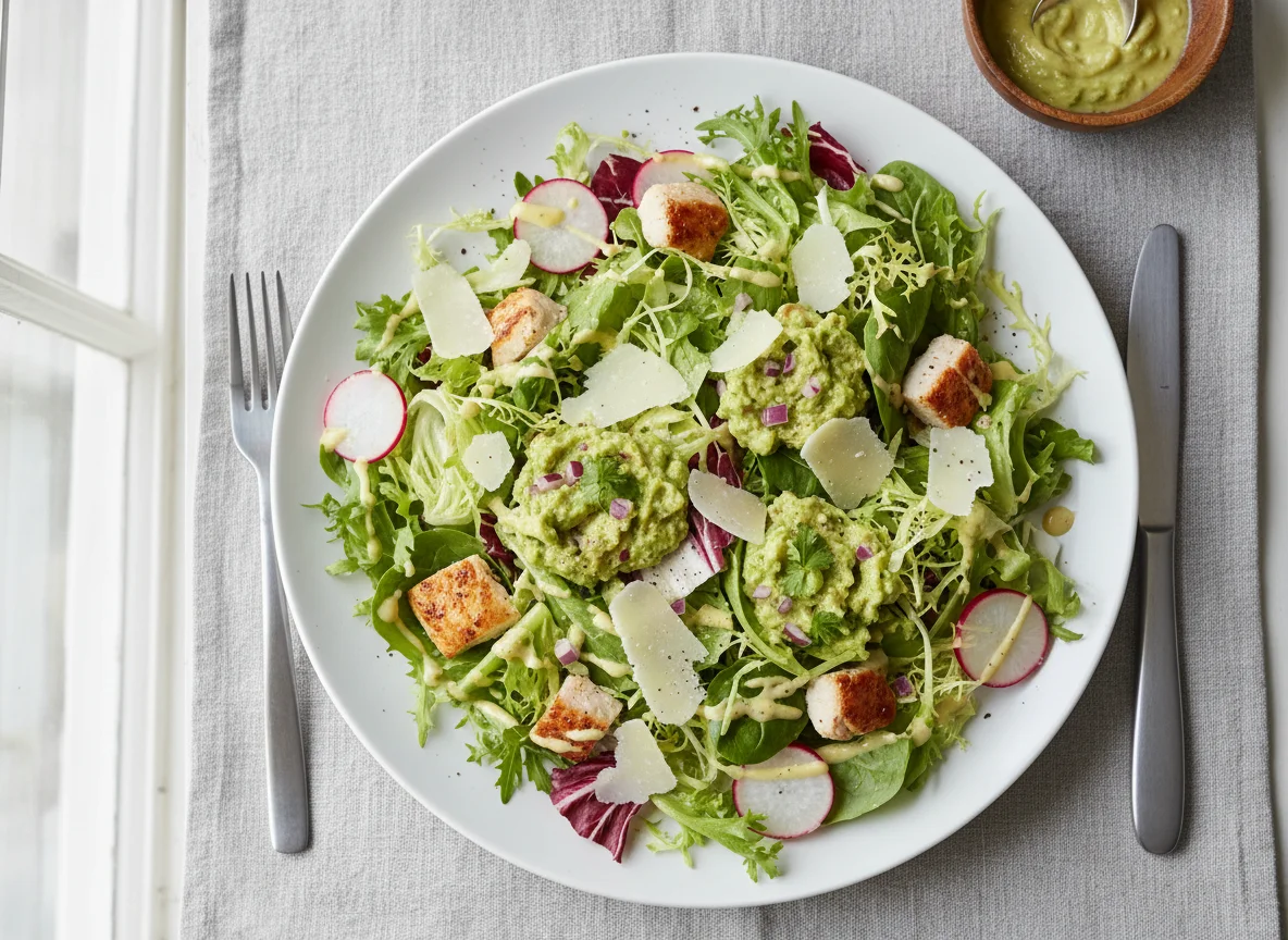 Hähnchensalat mit Guacamole und Parmesan photo