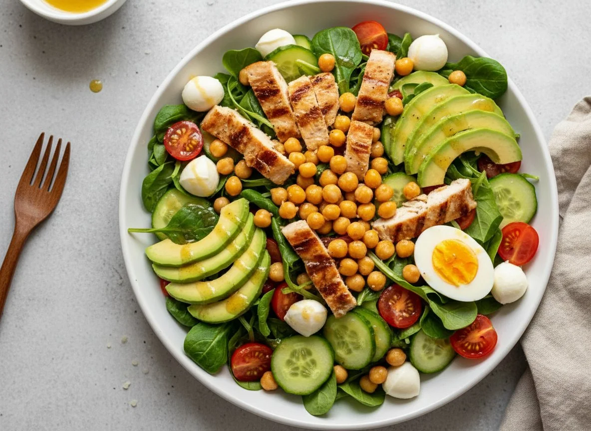 Hähnchen-Salat mit Kichererbsen und Avocado photo