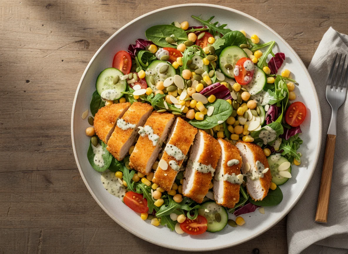 Hähnchensalat mit Kichererbsen und Kernen photo