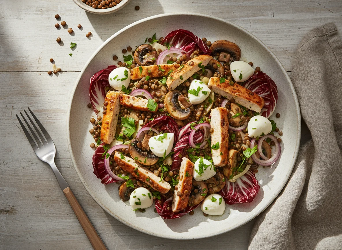 Hähnchensalat mit Linsen und Mozzarella photo