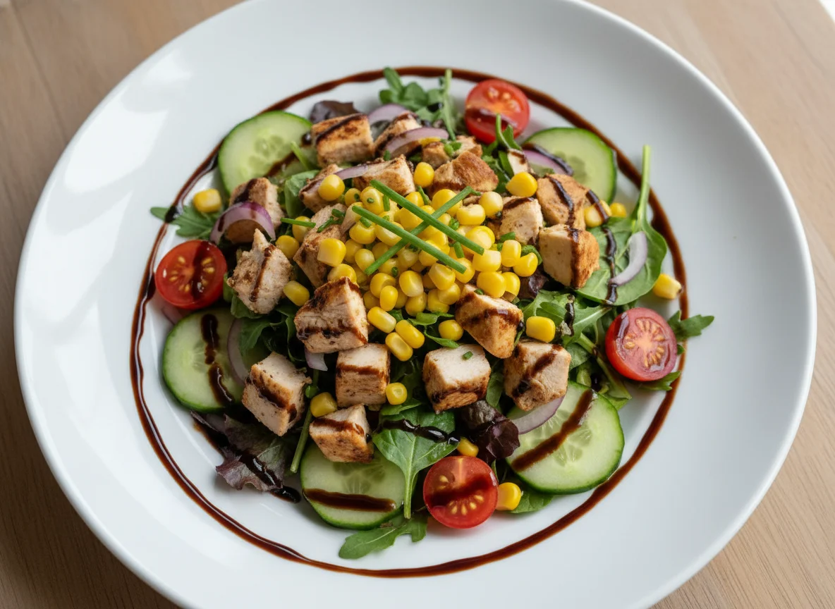 Hähnchensalat mit Mais und Dressing photo